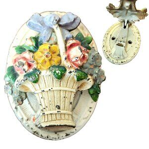 Vintage Flower Basket Cast Iron Wall Hook Shabby Chic Decor